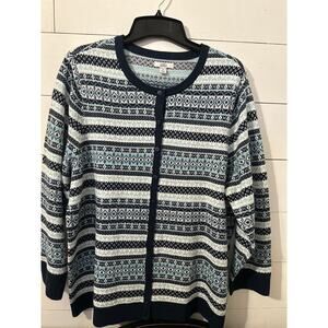 Croft & Barrow Women’s Blue and White Fair Isle Button Up Cardigan Sweater 1X